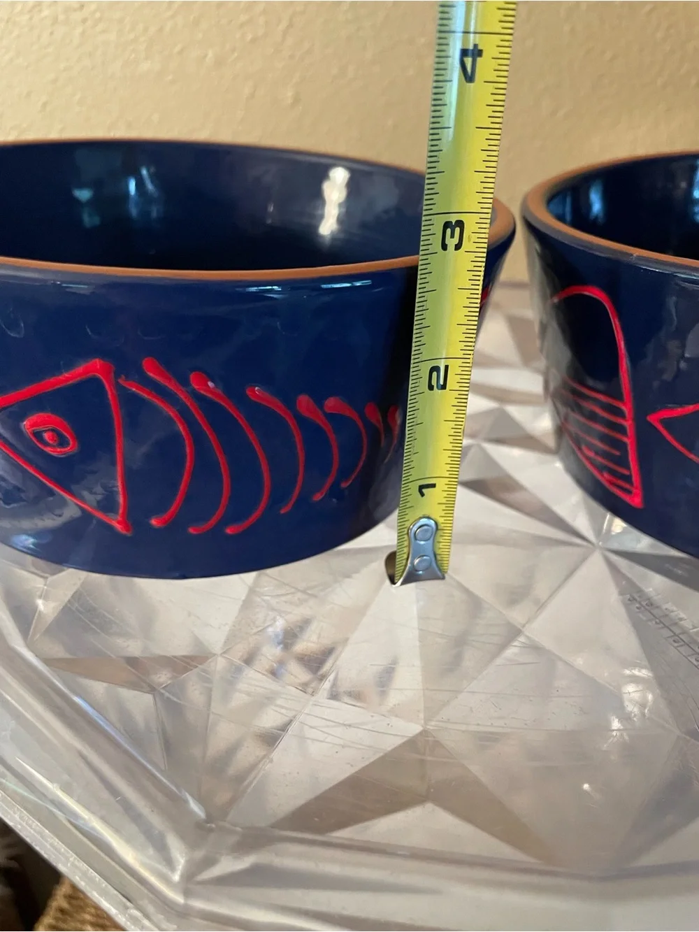 Crate & Barrel Shore Dark Navy Red Fish Bowls lot of 2